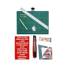 30x22 Cm A4 Kesim Matı Seti 1 Adet Kretuar Bıçağı 5 Yedek Bıçak 30 Cm Cetvel 1 Adet Maket Bıçağı