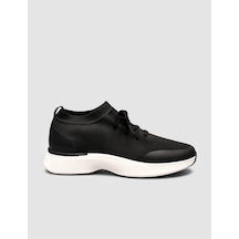 Cabani Triko & Hakiki Dana Deri Siyah Beyaz Erkek Sneaker Siyah