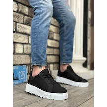 Pabucmarketi Bağcıklı Triko Erkek Ayakkabı Siyah Beyaz Taban Çok Renkli