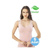 Tezzgelsin Kadın 6'lı Dantel Askı Detaylı Modal Atlet Pudra
