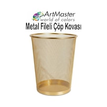 Altın Sarı Çöp Kovası Paslanmaz Çelik Fileli 1 Adet Ofis Büro Okul Çöp Kovası Metal Delikli Kolay Kullanım Altın