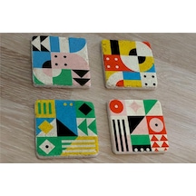 Geometrik Desenler Doğal Taş Bardak Altlığı 4'lü Set - Natural Stone Coasters - Taş Çok Renkli