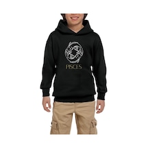 Balık Burç Retro Siyah Çocuk Kapşonlu Sweatshirt Siyah