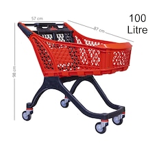 100 Litre Kartal Plastik Market Alışveriş Arabası Kırmızı / En:57 Boy:87 Yükseklik:98 Cm