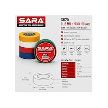 Sara S625 Elektrik Izolasyon Bandı 0,15 Mm X 19 Mm X 10 Yards, Pvc, 10 Lu Paket