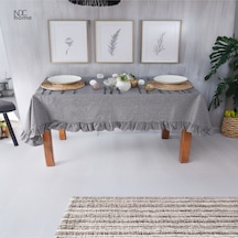 Dnc Home Tekstil  Gri Antrasit Keten Fırfırlı Masa Örtüsü Gri Antrasit