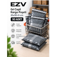 Gri Cepli Kargo Poşeti 25x30+5 Cm 50 Adet Yapışkanlı, Şeffaf Evrak Cepli