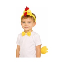 Çocuk Horoz Tavuk Kostüm Seti 3 Parça Taç + Papyon + Kuyruk - Ezjı-749755 Renkli
