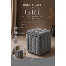 Yeni Sezon İthal Bouclé Kumaş İle Üretilmiş, Yumuşak Dokusu Ve Modern Tasarımıyla Yaşam Alanlarınıza Lüks Ve Konfor Katan Premium Puf. Gri - 872051172 Gri