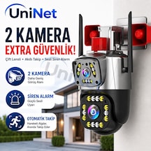 Uninet 5 Mp Çift Kameralı Wifi Güvenlik Kamerası Yüksek Sesli Alarm, 40 M Gece Görüşü Ve Döner Başlıklı Kamera