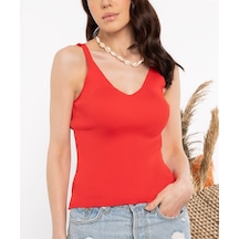 Aqe Fashion Kadın Kırmızı İp Askılı Triko Bluz-Kırmızı