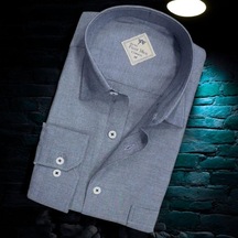 Linen Keten Klasik İndigo Uzun Kollu Erkek Gömlek Regular Kalıp -10094 İndigo Mavisi Linen Keten Klasik İndigo Uzun Kollu Erkek Gömlek Regular Kalıp -10094 İndigo Mavisi