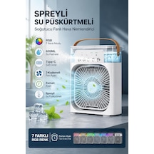 Spreyli Su Püskürtmeli Y Gözlü 3 Kademeli Soğutucu Fan Hava Nemlendirici Renkli Rgb 7 Renk Modu Zaman Ayarlı Masa Üstü Kullanım Taşınabilir Ev Ofis Gece Lambası