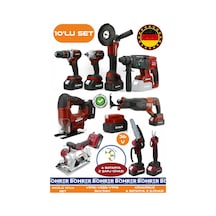 Böhrer Ba01082k 10 Makine Kombo Set 6 Akülü 2 Şarjlı Kömürsüz V598 5ah Profesyonel -kırmızı Red