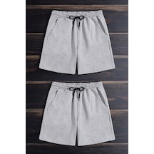 Uyguntarz 2'li Paket Unisex Pamuklu Rahat Penye Şort Gri
