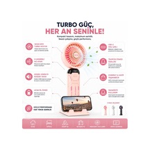 Şarjlı El Tipi Vantilatör, Telefon Standlı, 5 Kademeli Turbo Hava Akışı, Usb-c Şarjlı, Taşınabilir Mini Masaüstü Fan Diğer