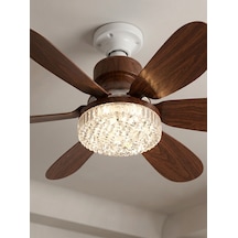 Crystal Aura 52 Cm Ultra Sessiz Ahşap Renk Led Tavan Vantilatörü 3 Kademeli Bakır Motor Kumandalı Kristal Avize 1