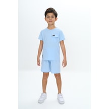 Toontoy Kids Toontoy Erkek Çocuk Göğsü Cepli Armalı Şortlu Takım Mavi