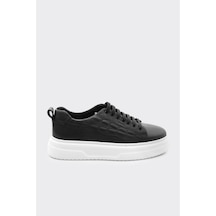 Derinet Hakiki Deri Bağcıklı Yüksek Taban Erkek Sneaker Siy Bey Croco Siy Bey Croco