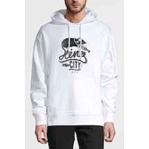Seing Of The City Baskılı Beyaz Erkek Örme Kapşonlu Sweatshirt