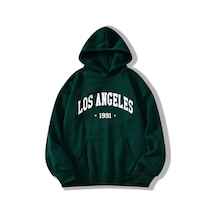 Tarzsokak Letter Graphic Lined Kangaroo Pocket Hoodie Yeşil