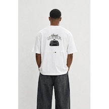 Respire Erkek Leather Baskılı Oversize T-shirt Ekru