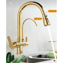 İsaoğlu Yapı Gold Spiralli Mutfak Bataryası Spiralli Arıtıcılı Evye Armatür Tazzik Ve Spreyleme Mod Gold