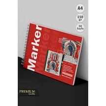 Marker Kalem Boyama Defteri Arkaya Geçirmez Pad A4 150gr, Sert Kapak Premium Resim Defteri