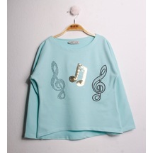 Toontoy Kids Toontoy Kız Çocuk T-shirt Pullu Nota Nakış Mint Yeşili