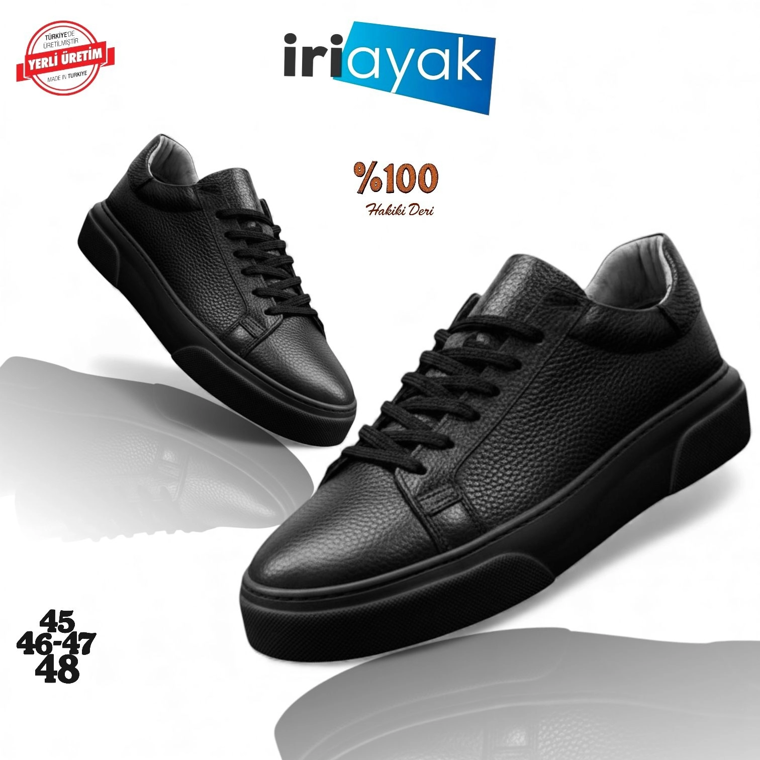 İriayak Büyük Numara Hakiki Deri 40-48 / Rahat Taban Casual Ayakkabı / Erkek - Günlük Kullanıma Uygun Siyah