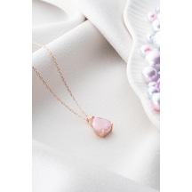 925 Ayar Gümüş Pembe Taşlı Damla Model Kolye Rose Gold