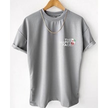 Flood Of Style Erkek Gri Happy Face Baskılı Oversize Tshirt