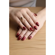 Kısa Badem Bordo Kedi Gözü Xsmall Beden 10 Adet Takma Tırnak Seti - My06 Bordo Korean Cat Eye