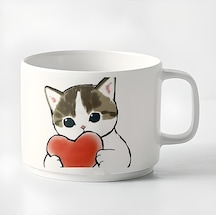 Duble Türk Kahvesi Fincanı & Espresso Love Yavru Kedi 180 Ml Beyaz