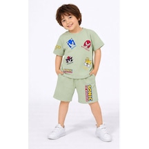 Miniko Kids Erkek Çocuk Sonic Modelli Pamuk Şortlu Takım Yeşil