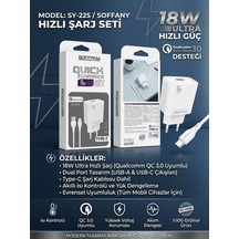 Soffany Sy-225 18w Çift Çıkışlı Hızlı Şarj Adaptörü + Type-c Kablolu Şarj Seti - Lisinya Beyaz