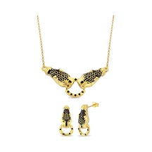 18k Altın Kaplamalı 925 Ayar Gümüş Tasarım Panter Set - 67022002 Altın