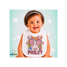Piglet Keten Bebek Mama Önlüğü Yumuşak - Emici - Yıkanabilir - Özel Tasarım P155 Çok Renkli