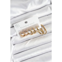 316l Çelik Gold Renk Kadın Küpe Seti Altın