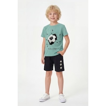 Panios Kids Yuvarlak Yakalı Yazlık Futbol Baskı Detaylı Kaprili Erkek Çocuk Alt Üst Takım Mint