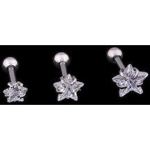 Suntek 3 Boyutlu 316l Çelik Yıldız Şeffaf Zirkon Kulak Gümüş
