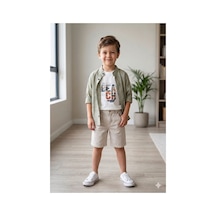 Süslü Kids Erkek Çocuk Gömlek/şort/tişört 3lü Takım Yeşil