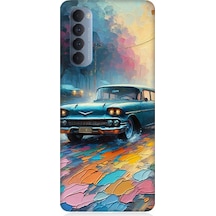 Oppo Reno 4 Pro Uyumlu Renkli Yol Üzerinde Araba Desenli Silikon Kılıf Çok Renkli