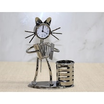 Metal Akordiyon Çalan Müzisyen Kedi Saat Ve Kalemlik Çok Renkli Metal Akordiyon Çalan Müzisyen Kedi Saat Ve Kalemlik Çok Renkli