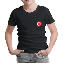 Ay Yıldız - Göğüs Logo 2 Siyah Çocuk Tshirt