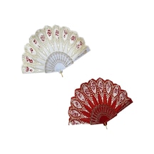 Yelpaze Şık Doğal Serinletici 877-11 Gül Motifli Yelpaze Kırmızı /beyaz