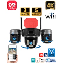 Veesky+ S308 3 Kameralı 6mp 4k Ultrahd Wifi Kamera Siren Gece Görüş
