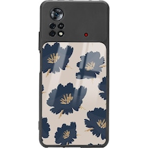Xiaomi Poco X4 Pro Blue Flowers Tasarımlı Glossy Telefon Kılıfı Siyah