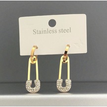 Kadın Zirkon Taşlı Çengelli İğne Çelik Küpe 9081