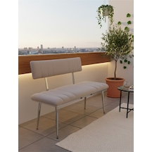 Özcan Metal Metal Ayaklı Metal Kasalı Sırtlı Krom Mutfak Salon Antre Yatak Odası Balkon Bench Puf Bank Oturak Krem